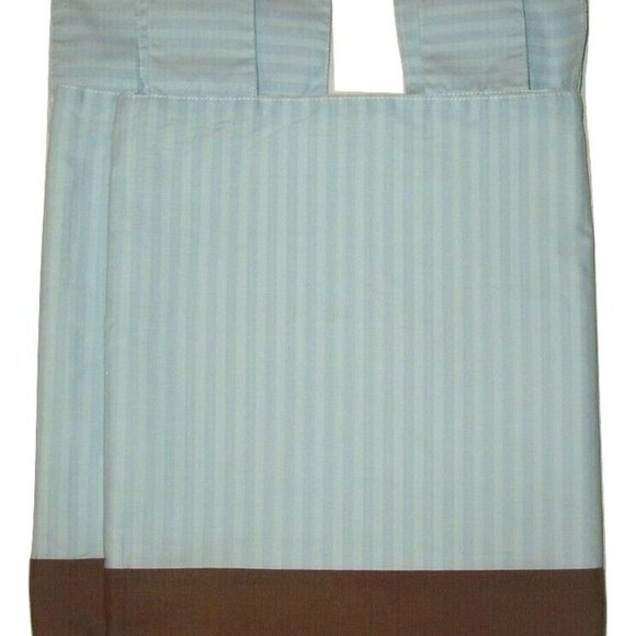 Circo Blue Stripe Valance w Brown Trim Lined Tab Top 87x12 NWOP - Picture 5 of 6